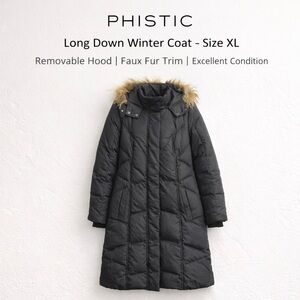 Phistic Women’s Black Long Down Coat – Size XL – Excellent Condition Pockets